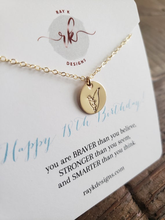 18th Birthday Gifts for Girl Hand Stamped Birth Flower Necklace