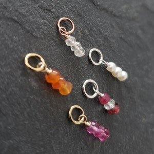 Custom 3 stacked birthstone charm, genuine gemstone pendant, small just dangle, dainty birthstones, customize