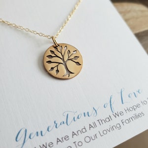 Generation necklace,  large Tree of life necklace, golden bronze pendant, gift for grandmother, family, grandma present, message card