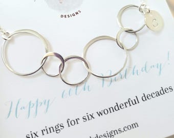 60th birthday gift for women six ring necklace with initial gift for her personalized 60th gift for mother 6 decades milestone birthday