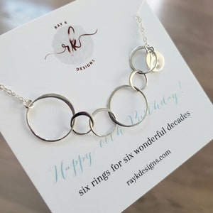 Happy 60th Birthday! Six rings for six wonderful decades necklace. 925 sterling silver
