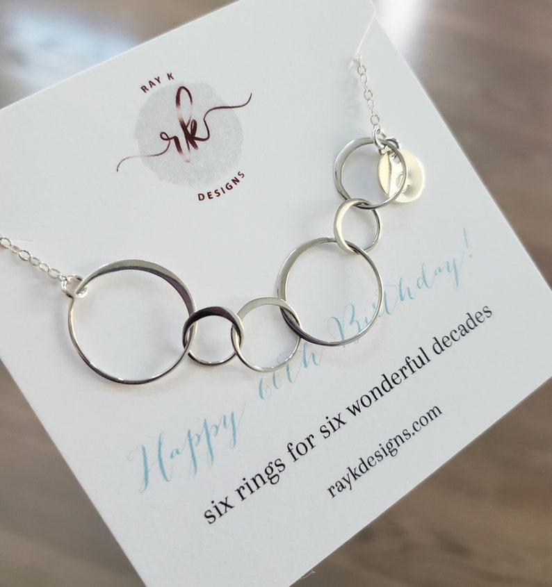 Happy 60th Birthday! Six rings for six wonderful decades necklace. 925 sterling silver