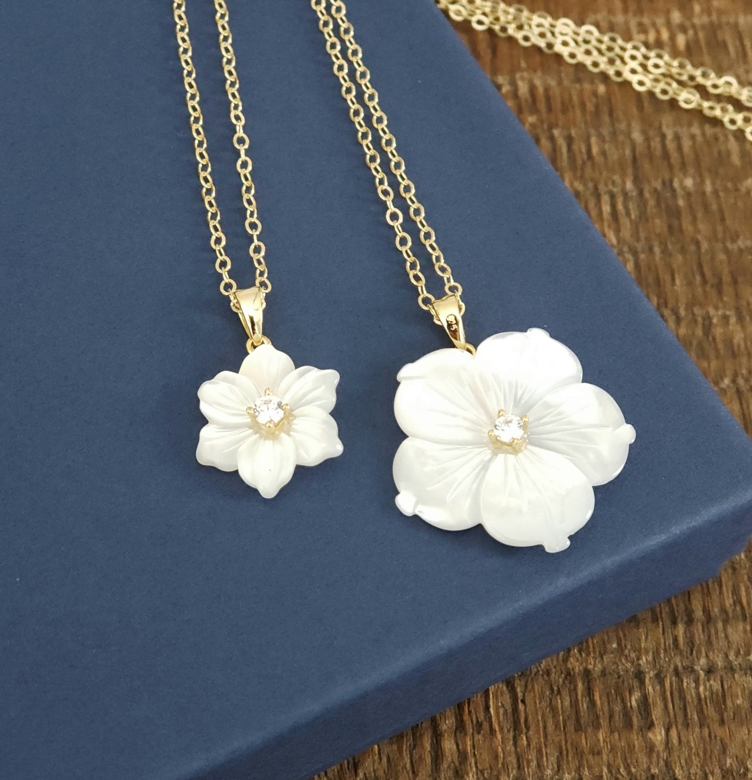 Mother of pearl flower pendant necklace White blossom charm gift for her floral botanical wedding jewelry