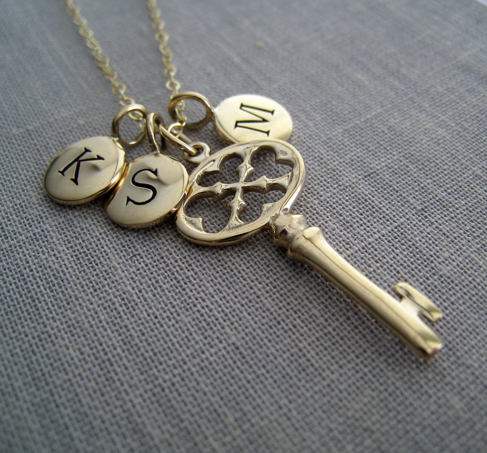 Engraved Key necklace personalized key necklace golden Etsy