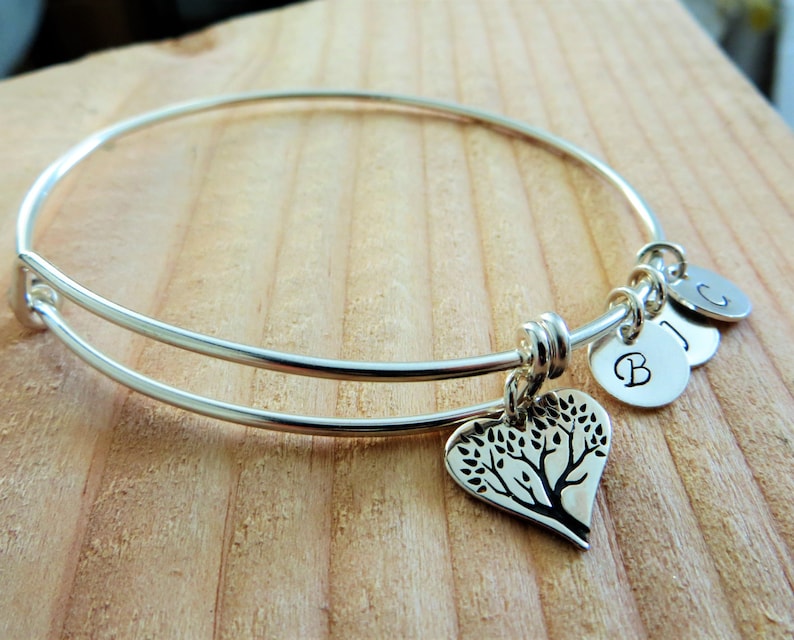 grandmother mothers day initial grandma birthday gift Personalized charm bracelet Mom birthday gifts heart shaped tree of life bangle