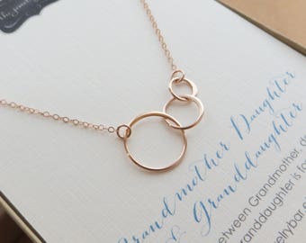 Birthday gift for grandma to be, Three Generation jewelry, ETERNITY necklace, 3 circle ring, women, baby announcement new grandmother, mom