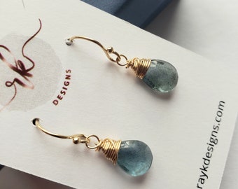 Moss Aquamarine earrings with rose gold filled metals, rose gold earrings, march birthstone