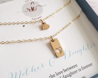 Mother daughter necklace, gold heart cutout necklace, mother daughter mothers day gift set, mommy and me necklace, gift for birthday