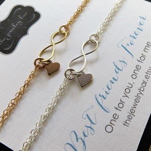 best friend bracelets for 2 heart infininty one for you one for me birthday gift friendship bestie bday long distance jewelry Valentines day image 1