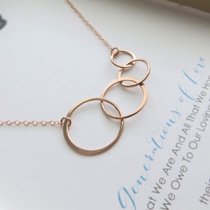 Generations of love necklace, Eternity four circles necklace, great grandma 80th birthday mothers day gift, mother daughter, granddaughter