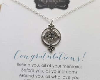 College Graduation gift for her 2022, compass rose necklace, sterling silver, high school, gift for graduate, congratulations, new beginning