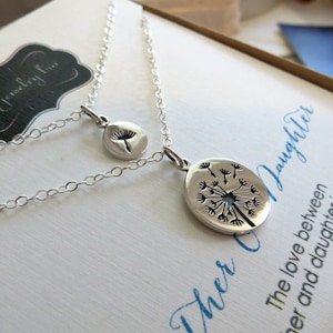 Mother daughter jewelry, Dandelion charm necklace, sterling silver, gift for mothers day from daughter image 1