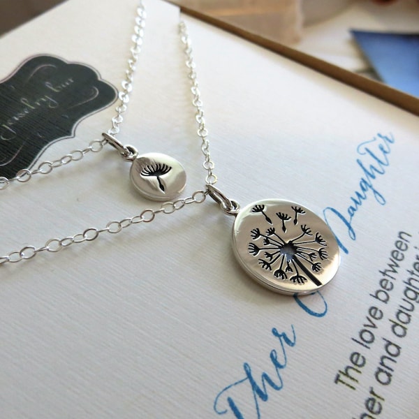 Mother daughter jewelry, Dandelion charm necklace, sterling silver, gift for mothers day from daughter