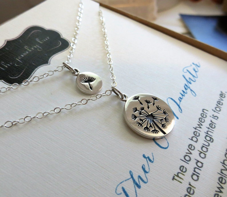 Mother daughter jewelry, Dandelion charm necklace, sterling silver, gift for mothers day from daughter image 1