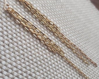 Paper clip chain tassel earrings, multi chain in various length, gold metal long earrings statement