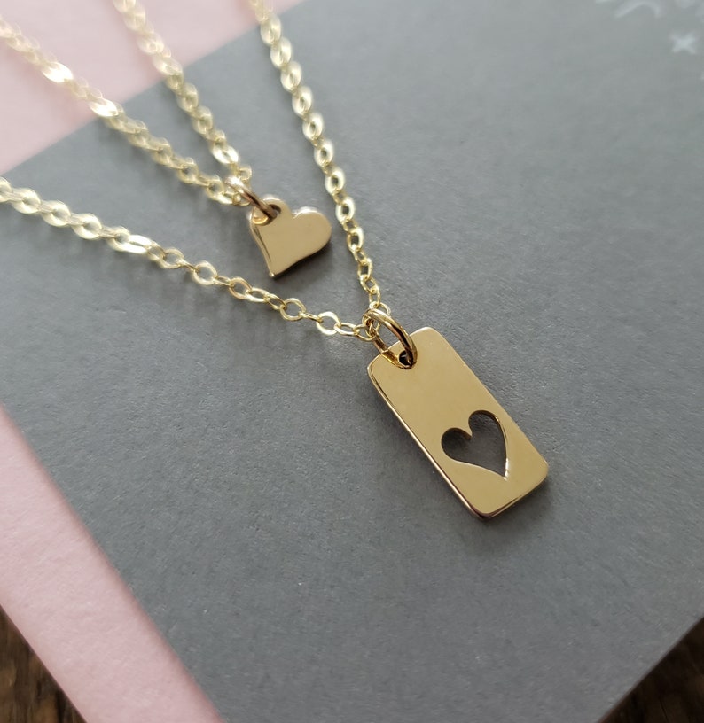 Mother Daughter Necklace Gold Heart Cutout Necklace Mother Etsy