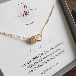 Sweet 16 gift, interlocking circle necklace, sweet 16th birthday gift for girl, happy sixteenth birthday for daughter, small eternity ring