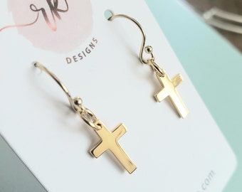 Cross earrings, yellow gold, rose gold or sterling silver simple cross earrings, everyday jewelry