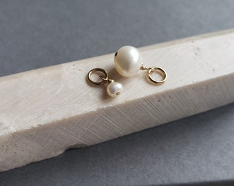 Freshwater round pearl charm, tiny size  pearl dangle, bridal, natural creamy white boho