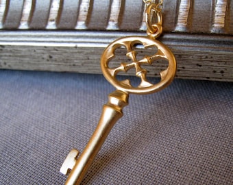 Gold key pendant necklace, Key to my heart necklace, Christmas gift, mom, sister long necklace