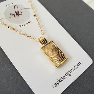 Sunburst medallion necklace, sunburst rectangle pendant, nature, gift for her
