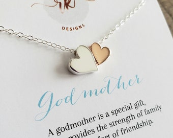 Godmother gift, side by side double heart necklace, fairy godmother proposal gift, asking aunt to be godmom