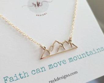 Faith can move Mountain necklace, hope, encouragement gift, inspirational jewelry, new challenge, Christian daughter message card jewelry