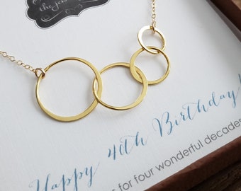 40th birthday gifts for women, rose gold 4 ring necklace, 40 year old women Christmas gift, four decades jewelry, 40th birthday gift