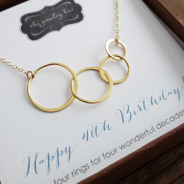 40th birthday gifts for women, rose gold 4 ring necklace, 40 year old women Christmas gift, four decades jewelry, 40th birthday gift