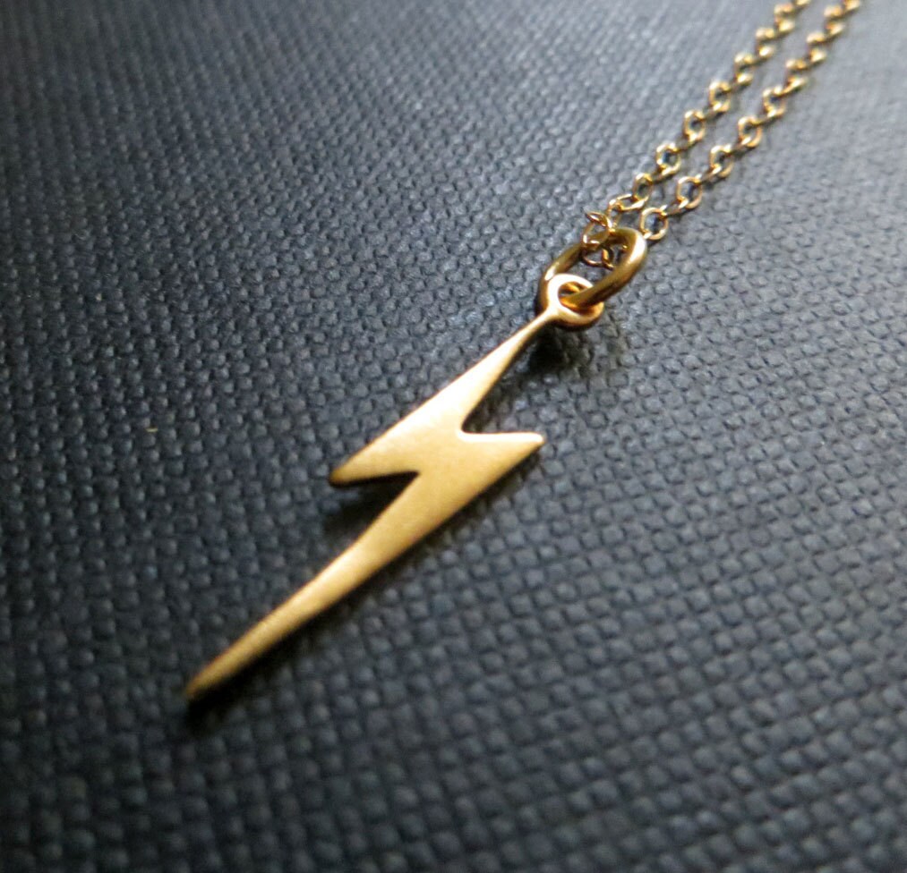 Lightening bolt charm necklace Gold lightening bolt necklace Etsy