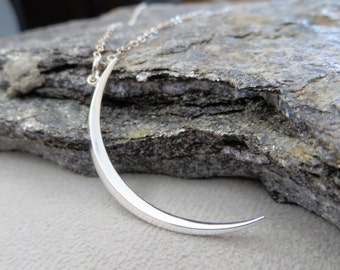 Skinny moon necklace, Crescent moon necklace, celestial jewelry, sterling silver, long chain available mothers day gift