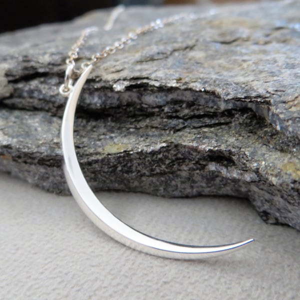 Skinny moon necklace, Crescent moon necklace, celestial jewelry, sterling silver, long chain available, Christmas gift