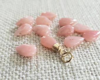 Pink opal briolette charm October birthday gift for her Oct birthstone smooth pink peruvian opal