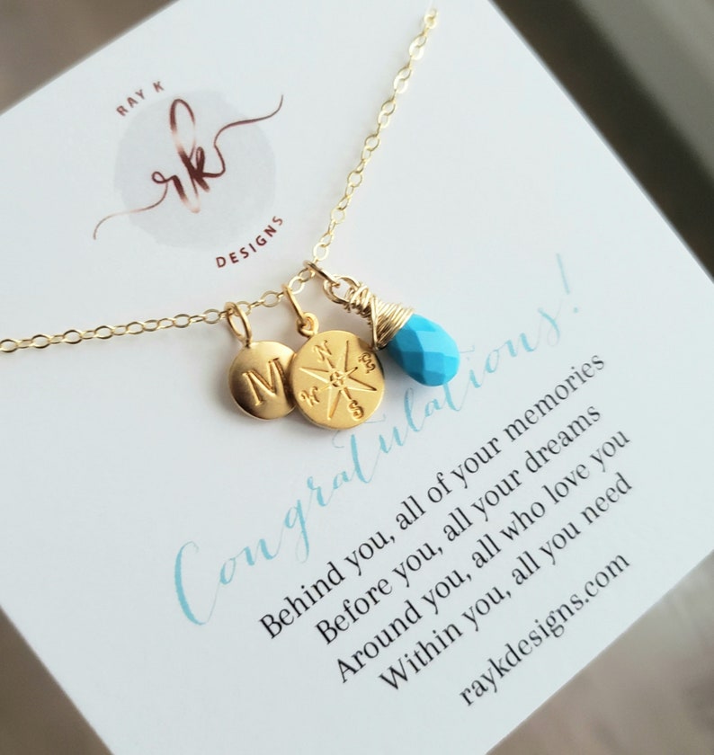 High School Graduation gift, personalized compass necklace, initial birthstone, monogram, high school graduate daughter, back to scho image 3