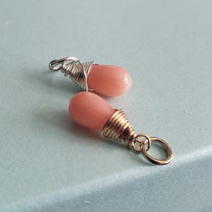 Pink Coral teardrop dangle charm, summer beachy coral pendant