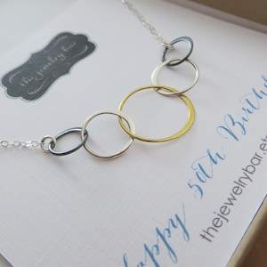 50th birthday gift for mom, rose gold 5 rings for five decades necklace, 50th birthday gift for women, coworker, aunt 50th jewelry, eternity