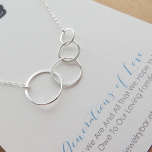 Grandmother birthday gift, Eternity four circles necklace, great grandma valentines day gift, sterling silver, rose gold, four generations