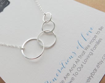 Generations jewelry, Eternity four circles necklace, great grandma Christmas gift, sterling silver, gold 4 ringn necklace, X mas present