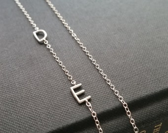 Sideway initial necklace silver initial necklace personalized jewelry 12345 letter charms, celebrity inspired Christmas gift