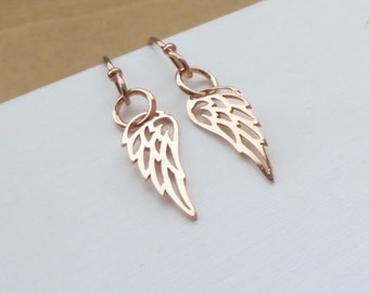 Rose gold Angel wing earrings, dainty small earrings, silver, gold, gift for her, feather earrings, sympathy, protection