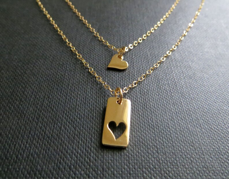 Mother Daughter Necklace Gold Heart Cutout Necklace Mother Etsy