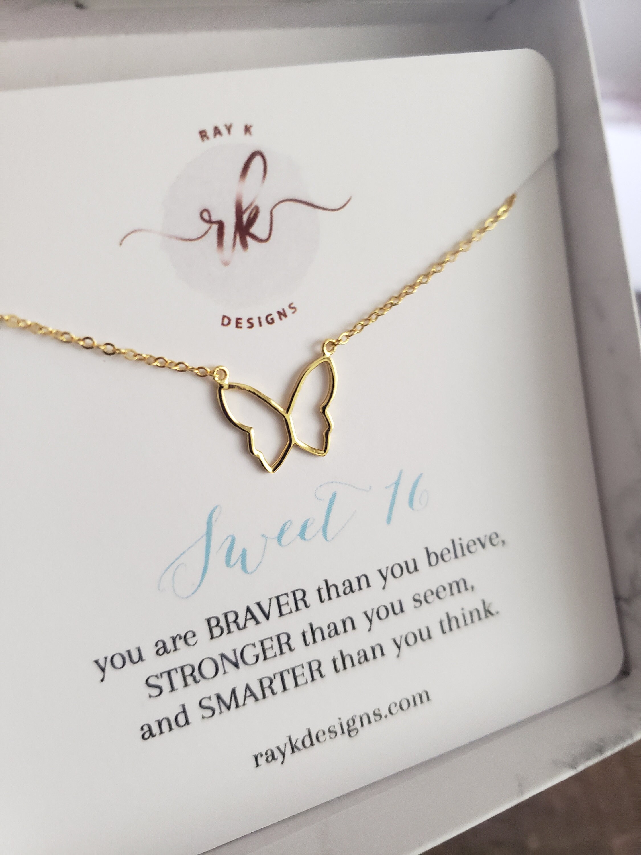 16th Birthday Gift, Butterfly Necklace, Sweet 16 Gift
