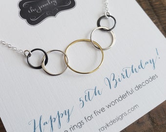 50th birthday gift ideas for women 5 mixed color rings for 5 decades necklace milestone birthday gift for sister aunt coworker wife gift
