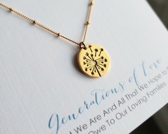 Generations jewelry, dandelion necklace, great Grandmother birthday gift, Engraved gift ideas, grandma necklace, nana, mimi, engraving