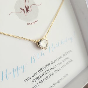 18th birthday gift for her, cz crystal heart necklace, eighteenth birthday gift for daughter, sparkling heart solitaire charm, niece 18th