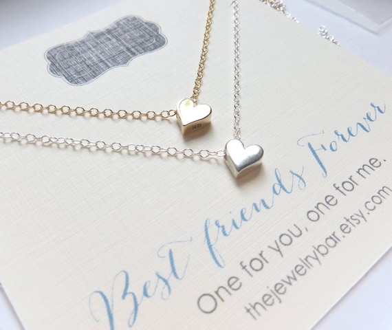 Best friend birthday gift 2 matching gold silver heart necklaces one for me one for you shareable set friendship birthday jewelry