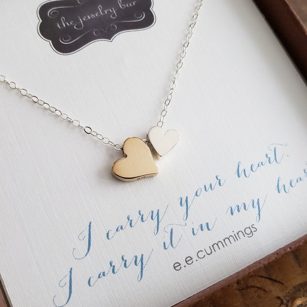 Caring gift Miscarriage necklace, mixed heart pendant, I carry your heart message baby infant child loss grief mom sympathy mothers day