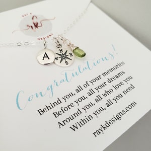 High School Graduation gift, personalized compass necklace, initial birthstone, monogram, high school graduate daughter, back to scho image 1