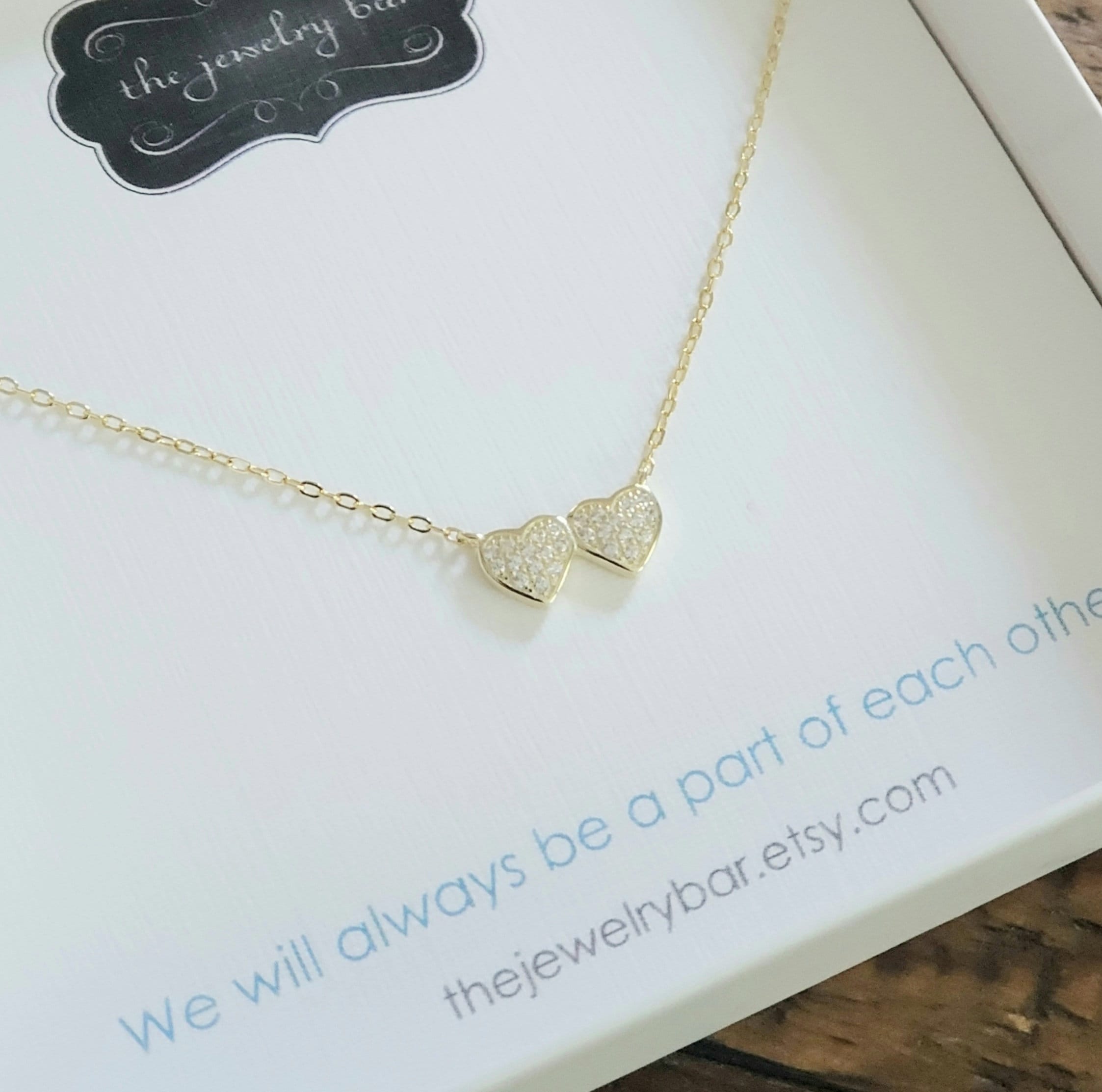 Twin sisters gift idea side by side linked heart necklace twinning best friends birthday gift part of each other important someone bestie