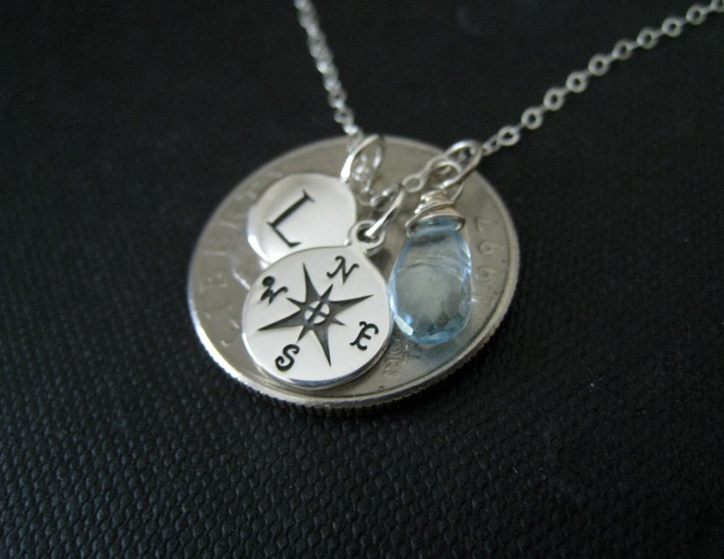 High School Graduation gift, personalized compass necklace, initial birthstone, monogram, high school graduate daughter, back to scho image 6